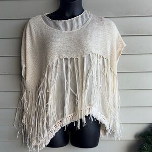 Petrol Fringed Boho Tunic Cream Knit top. Size L/XL
